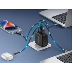 CARICATORE PD USB 4-PORTE 100W GaN con cavo di ricarica USB-C, (3x USB-C, 1x USB-A, QC 3.0, PPS) - NERO