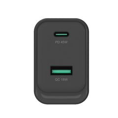 CARICATORE PD USB 2-PORTE 45W GaN, 1x USB-C, 1x USB-A, QC 3.0, PPS, PD 3.0
