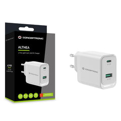 CARICATORE PD USB 2-PORTE 45W GaN, 1x USB-C, 1x USB-A, QC 3.0, PPS, PD 3.0