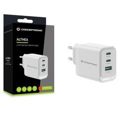 CARICATORE PD USB 3-PORTE 65W GaN, 2x USB-C, 1x USB-A, QC 3.0, PPS, PD 3.0