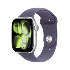 Apple Watch Series 11 GPS, Cassa 46 mm in alluminio color argento con Cinturino Sport viola nebbia - S/M