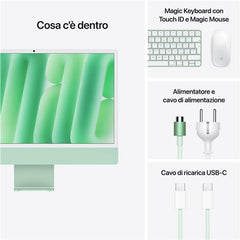 iMac 24" con display Retina 4,5K: Chip Apple M4 con CPU 10-core e GPU 10-core, 16GB, 512GB SSD - Verde