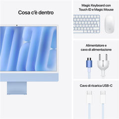 iMac 24" con display Retina 4,5K: Chip Apple M4 con CPU 10-core e GPU 10-core, 16GB, 256GB SSD - Blu