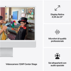 iMac 24" con display Retina 4,5K: Chip Apple M4 con CPU 8-core e GPU 8-core, 16GB, 256GB SSD - Argento