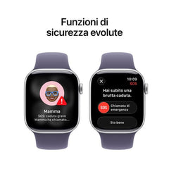 Apple Watch Series 11 GPS, Cassa 42 mm in alluminio color argento con Cinturino Sport viola nebbia - S/M