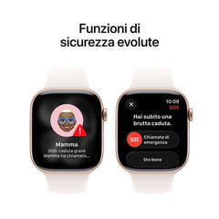 Apple Watch Series 11 GPS, Cassa 46 mm in alluminio color oro rosa con Cinturino Sport rosa fard - M/L