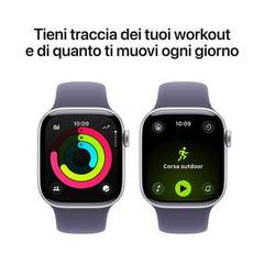 Apple Watch Series 11 GPS, Cassa 42 mm in alluminio color argento con Cinturino Sport viola nebbia - S/M