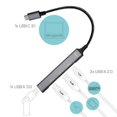 HUB USB-C a 4 porte USB A: 1x USB 3.2 + 3x USB 2.0