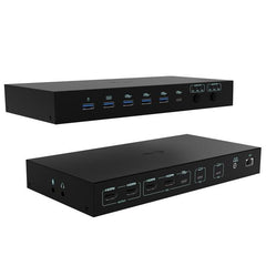KVM Docking Station PRO per 3 HOST (PC, NB, Tablet, Console Gioco), 2 MONITOR, Alimentazione intelligente (1x92 W o 2x65 W)