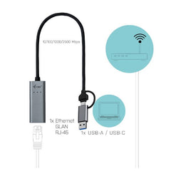 Adattatore universale USB-C / USB-A (M) a Ethernet RJ-45 (F) fino a 2.5 Gbps