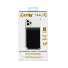 CARDV - Porta carte magnetico universale per il retro degli smartphone materiale pelle sintetica con finitura saffiano colore nero
