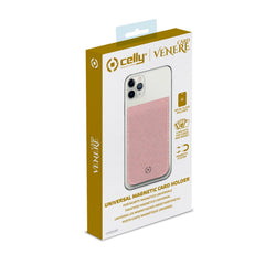 CARDV - Porta carte magnetico universale per il retro degli smartphone materiale pelle sintetica con finitura saffiano colore rosa cipria