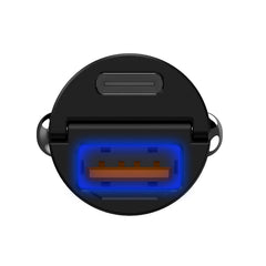 CCMINIUSBUSBC - Caricabatteria da auto con doppia porta USB-A e USB-C, potenza massima 30 Watt, tecnologia Power Delivery, dotati di leva per inserimento e rimozione, luce led