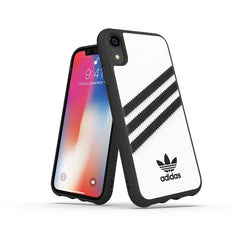 ADIDAS ORIGINALS - Cover SAMBA in TPU+Poliuretano con bordi rialzati di colore bianco con strisce nere compatibile con Apple iPhone Xs Max