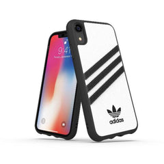 ADIDAS ORIGINALS - Cover SAMBA in TPU+Poliuretano con bordi rialzati di colore bianco con strisce nere compatibile con Apple iPhone Xs Max