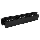 Pannello Gestione Cavi Orizzontale per armadi rack 2U con canalina passacavi a denti e coperchio - Pannello Passacavi a gabbia per armadio rack 19"