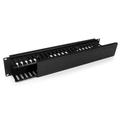 Pannello Gestione Cavi Orizzontale per armadi rack 2U con canalina passacavi a denti e coperchio - Pannello Passacavi a gabbia per armadio rack 19"