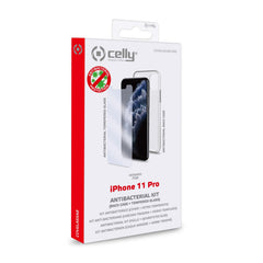 COVGLASSAB - Cover trasparente e vetro 9H spessore 0.3 mm con trattamento anti-batterico compatibile con Apple iPhone 11 Pro