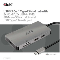 HUB USB 3.2 Gen 1 Type C 8-in-1 2xHDMI, 2xUSB-A, RJ45, SD/MicroSD e USB Type C (PD Charging)