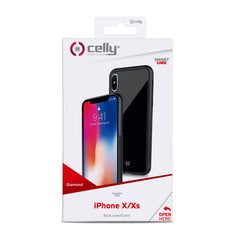 DIAMOND - Cover rigida in vetro temperato anti-graffio e bordi in TPU colore nero compatibile con Apple iPhone Xs/ iPhone X