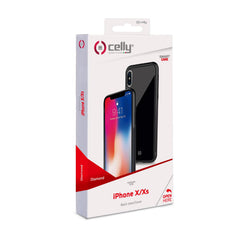 DIAMOND - Cover rigida in vetro temperato anti-graffio e bordi in TPU colore nero compatibile con Apple iPhone Xs/ iPhone X