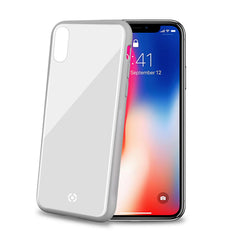 DIAMOND - Cover rigida in vetro temperato anti-graffio e bordi in TPU colore bianco compatibile con Apple iPhone Xs/ iPhone X