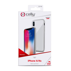 DIAMOND - Cover rigida in vetro temperato anti-graffio e bordi in TPU colore bianco compatibile con Apple iPhone Xs/ iPhone X