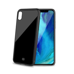 DIAMOND - Cover rigida in vetro temperato anti-graffio e bordi in TPU colore nero compatibile con Apple iPhone Xr