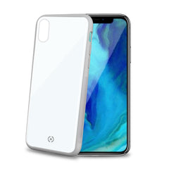 DIAMOND - Cover rigida in vetro temperato anti-graffio e bordi in TPU colore bianco compatibile con Apple iPhone Xr