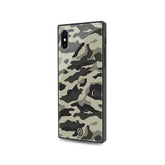 DIAMOND SQUARE - Cover rigida con retro in vetro temperato anti graffio e bordi in TPU con effetto squadrato colore camouflage nero compatibile con Apple iPhone Xs/ iPhone X