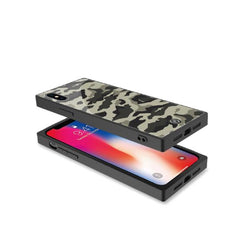 DIAMOND SQUARE - Cover rigida con retro in vetro temperato anti graffio e bordi in TPU con effetto squadrato colore camouflage nero compatibile con Apple iPhone Xs/ iPhone X