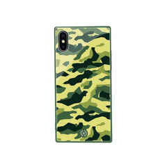 DIAMOND SQUARE - Cover rigida con retro in vetro temperato anti graffio e bordi in TPU con effetto squadrato colore camouflage verde compatibile con Apple iPhone Xs/ iPhone X