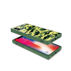 DIAMOND SQUARE - Cover rigida con retro in vetro temperato anti graffio e bordi in TPU con effetto squadrato colore camouflage verde compatibile con Apple iPhone Xs/ iPhone X