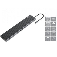 DOCKING STATION 14-in-1 USB 3.2 Gen 1, 2x HDMI, DP, GbE LAN, 3x USB-A 5Gbps, 2x USB-C 5Gbps, SD, TF/MicroSD, cuffie da 3,5 mm, slot di sicurezza, 100W USB PD