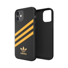 ADIDAS ORIGINALS - Cover SAMBA in TPU+Poliuretano con bordi rialzati di colore nera con strisce oro compatibile con Apple iPhone 12 Mini