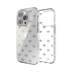 ADIDAS ORIGINALS - Cover trasparente in TPU morbido con logo trifoglio colore oro compatibile con Apple iPhone 14 Pro
