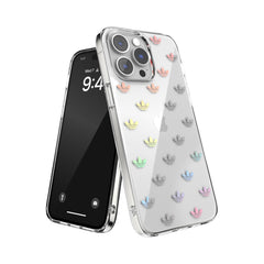 ADIDAS ORIGINALS - Cover trasparente in TPU morbido con logo trifoglio colore oro compatibile con Apple iPhone 14 Pro Max