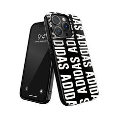 ADIDAS SPORT - Cover Graphics colore nero con scritta ADIDAS bianca TPU morbido con bordi rialzati compatibile con Apple iPhone 14 Pro