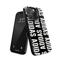 ADIDAS SPORT - Cover Graphics colore nero con scritta ADIDAS bianca TPU morbido con bordi rialzati compatibile con Apple iPhone 14 Pro