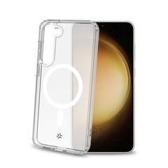 GELSKINMAG - Cover morbida trasparente in TPU, compatibile con la tecnologia Magsafe, anello magnetico color Bianco per Samsung Galaxy S23+ 5G