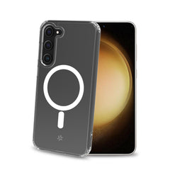 GELSKINMAG - Cover morbida trasparente in TPU, compatibile con la tecnologia Magsafe, anello magnetico color Bianco per Samsung Galaxy S23+ 5G