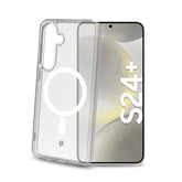 GELSKINMAG - Cover morbida trasparente in TPU compatibile con la tecnologia Magsafe, anello magnetico colore Bianco per Samsung Galaxy S24+ 5G