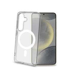 GELSKINMAG - Cover morbida trasparente in TPU, compatibile con la tecnologia Magsafe, anello magnetico color Bianco per Samsung Galaxy S25 5G/ Galaxy S25 5G Enterprise Edition