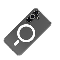 GELSKINMAG - Cover morbida trasparente in TPU, compatibile con la tecnologia Magsafe, anello magnetico color Bianco per Samsung Galaxy S25 5G/ Galaxy S25 5G Enterprise Edition