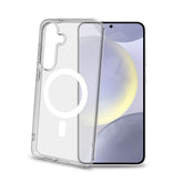 GELSKINMAG - Cover morbida trasparente in TPU, compatibile con la tecnologia Magsafe, anello magnetico color Bianco per Samsung Galaxy S25+ 5G