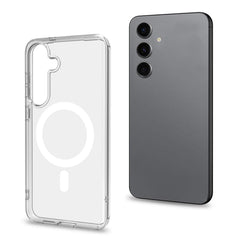 GELSKINMAG - Cover morbida trasparente in TPU, compatibile con la tecnologia Magsafe, anello magnetico color Bianco per Samsung Galaxy S25+ 5G