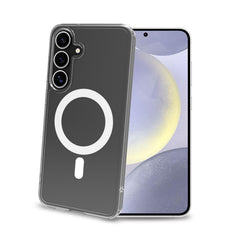 GELSKINMAG - Cover morbida trasparente in TPU, compatibile con la tecnologia Magsafe, anello magnetico color Bianco per Samsung Galaxy S25+ 5G