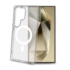GELSKINMAG - Cover morbida trasparente in TPU, compatibile con la tecnologia Magsafe, anello magnetico Bianco x Samsung Galaxy S25 Ultra 5G/ Galaxy S25 Ultra 5G Enterprise Edition