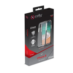 HEXAGON - Cover trasparente nero semi rigida, ultra resistente in TPU + Policarbonato compatibile con Apple iPhone Xs/ iPhone X