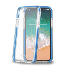 HEXAGON - Cover trasparente azzurro semi rigida, ultra resistente in TPU + Policarbonato compatibile con Apple iPhone Xs/ iPhone X